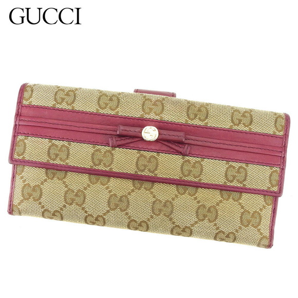 Gucci Leather Wallet long beige purple accessory GG - Picture 1 of 6